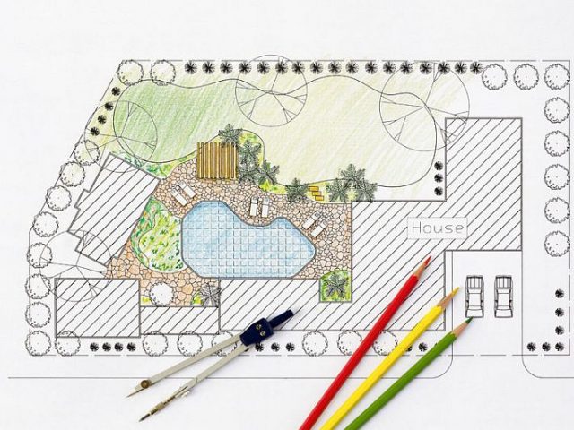 44707588 - landscape architect design backyard plan for villa